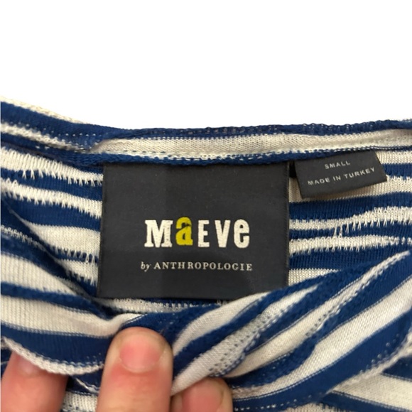 Maeve Puff Sleeve Cutout Tee Raw Edge Striped Anthropologie - Picture 5 of 6